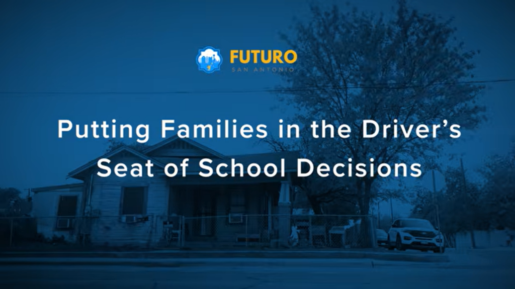 Text on screen: Putting families in the driver's seat of school decisions