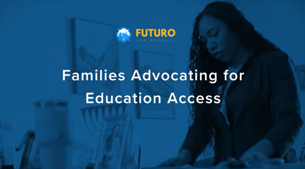 Text on screen: Families advocating or education access